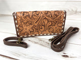 Two Tone Leather Tooled Buckstitch Carryall Wallet