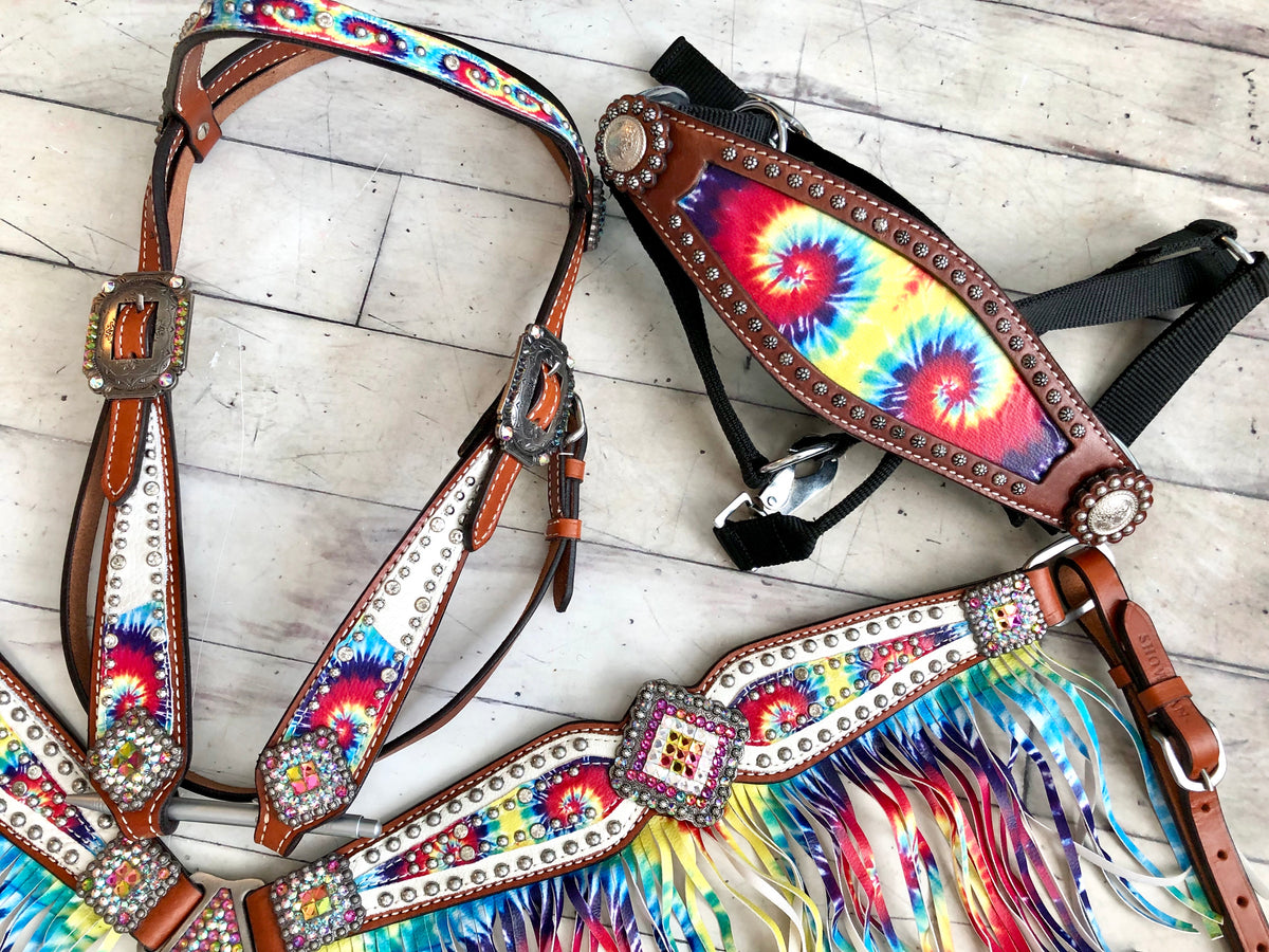 CLEARANCE! White Tie Dye Rainbow Fringe Set