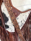 Brown Hide & Leather Boho Crossbody Long Fringe Bag