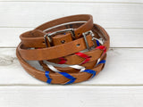 Red White & Blue Laced Leather Barrel Reins