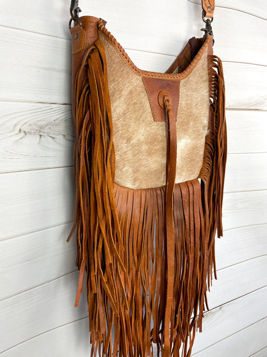 Tan Boho Crossbody Style Long Fringe Bag