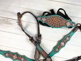 Teal Scalloped Double Concho Cheetah Bronc Halter