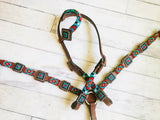 Red and Teal Beaded Diamond Pattern Tack Set