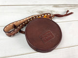 Round Leather Small Wristlet Bag