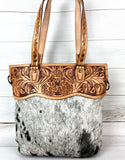 Floral Tooled Leather Hide Tote