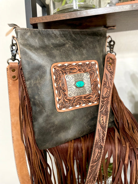 Foothills Rancher Distressed Leather Crossbody Handbag
