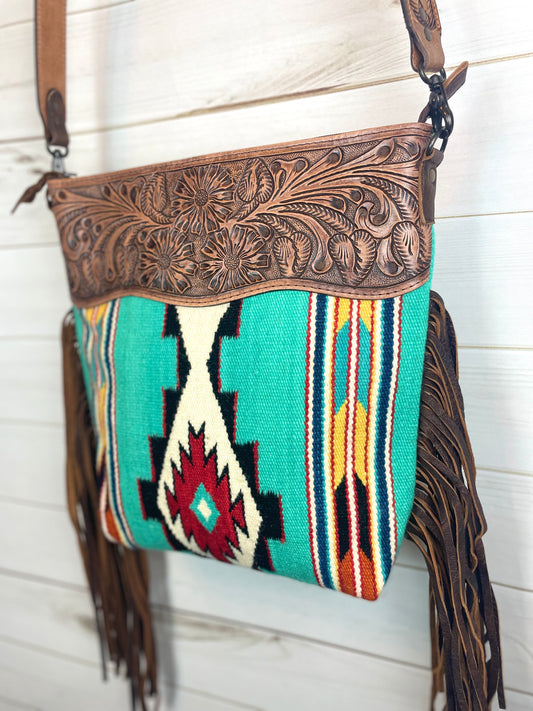 Sonora Bold Turquoise, Yellow, Orange, Red Wool Handbag