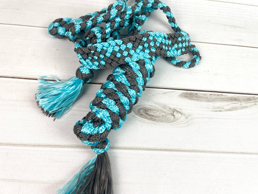 Teal Blue and Grey Braided Nylon Muletape Halter