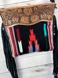 Mohave Black & Colorful Pattern Wool and Leather Tooled Bag