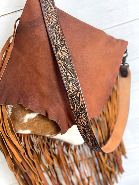 CLEARANCE!! Mesa Tan Raw Hide Cut Flap - Hair on Hide Fringe Bag