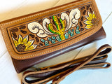 Powell Tooled Painted Leather Wallets with Straps