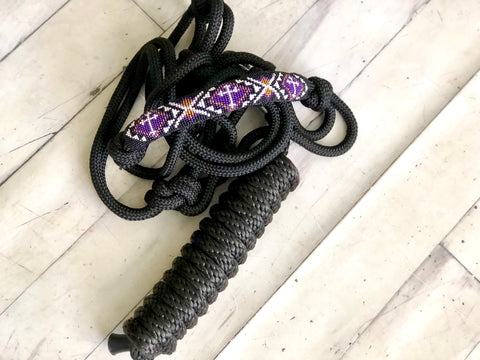 Purple Beaded Cross Rope Knot Halter