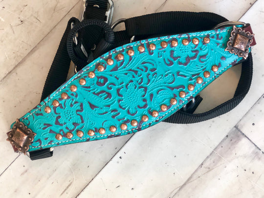 Teal Filigree Copper Studded Bronc Haler