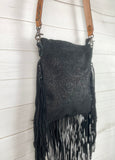 Black Canyon Crossbody Bag -  Black Brocade Pattern Suede Design