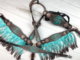 Turquoise & Brown Copper Concho Tack Set