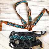 SALE! Turquoise and Black Beaded Aztec Tack Set