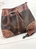 SALE! Verde Brown Cowhide Leather Western Bucket Style Crossbody Bag