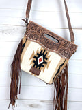 Churro Tan And Red Diamond Wool Leather Handle Fringe Bag