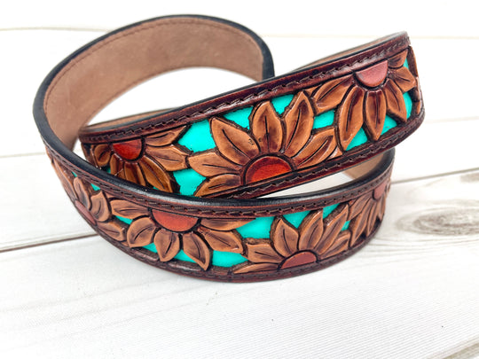 Leather Sunflower Cut Out Turquoise Inset Handbag Strap