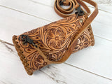 Tan Leather Tooled Wallet Carryall