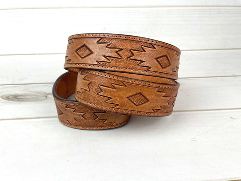 Tan Aztec Tooled Leather Tooled Handbag Strap