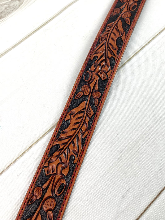 Oak Leaf Leather Tooled Handbag Strap