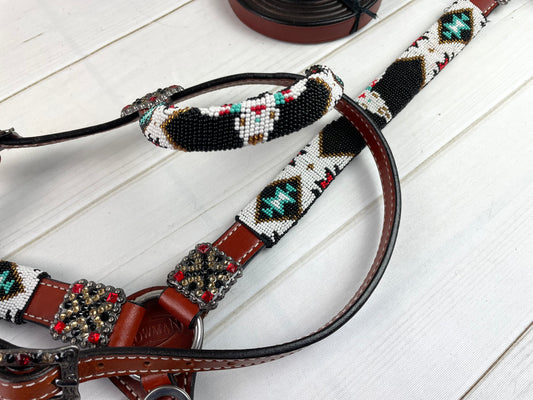 Black Beaded Steer (Bull) Skull Leather Tack Set