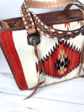 Cream and Red Wool & Leather Large Tote