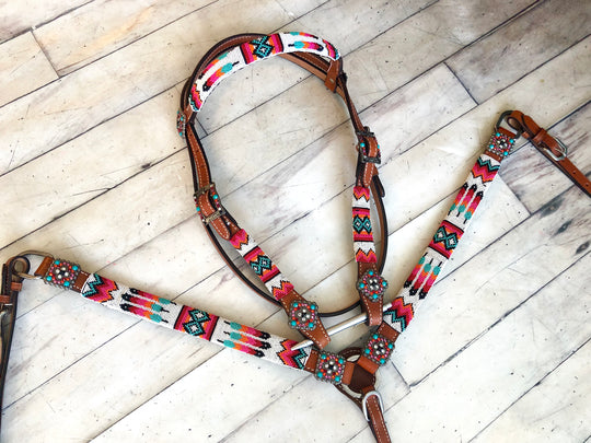 Colorful Feather Beaded Tack Set