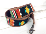 Black Multi Color Aztec Wool Pattern Over Leather Crossbody Handbag Strap