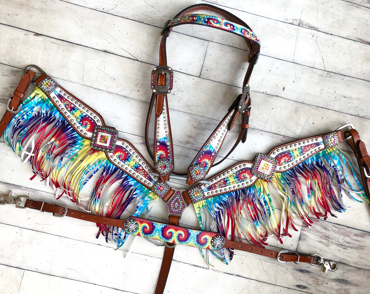 CLEARANCE! White Tie Dye Rainbow Fringe Set