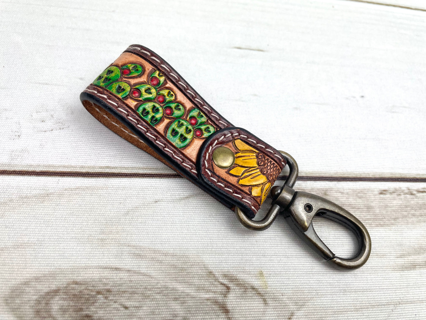 Tooled Leather Tab Key Fob