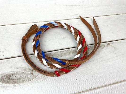 Red White and Blue Laced Leather Over Under Whip
