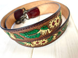 Painted Yellow Daisy Leaves Tooled Leather Handbag Strap