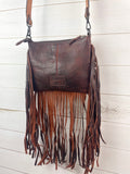 Leather Tooled Scallop Design on Hide and Fringe Bag