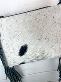 Black White Cowhide Black Leather Medium Size Handbag