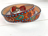 Rust Colored Leather Colorful Floral & Paisley Buckstitch Handbag Strap