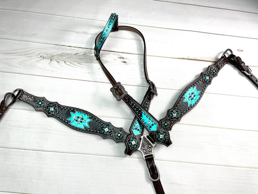 Black & Metallic Turquoise Tack Set