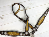 CLEARANCE! Tan Cowhide with Gold on Dark Leather Tack Set