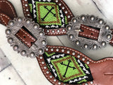 Green (Lime) Cross Beaded Inset Spur Straps
