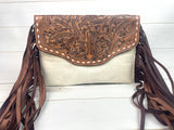 SALE! Arrow Leather Tooled and Cowhide Crossbody Bag