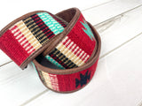 Red, Mint Aztec Wool Pattern Over Leather Crossbody Handbag Strap