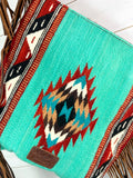 Diamond Maze Turquoise & Cinnamon Wool Woven Crossbody Handbag