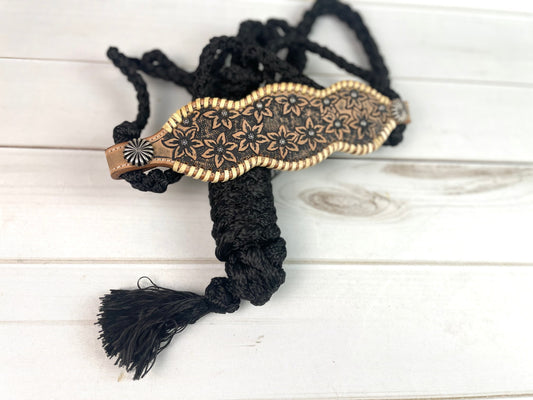Daisy Tooled Scalloped Halter on Black Nylon Muletape