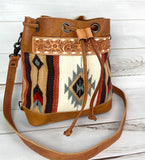 Churro Arrow Convertible Leather Wool Crossbody Backpack Bucket Bag