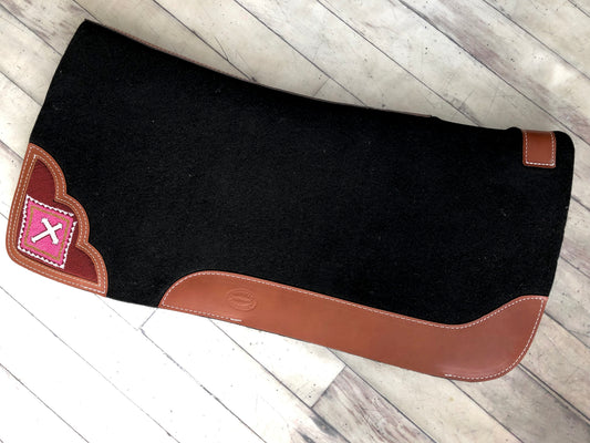 Pink Cross Beaded Inset Felt 1” Saddle Pad