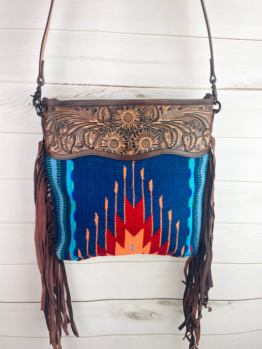 Blue Red & Orange Native Pattern Wool Handbag