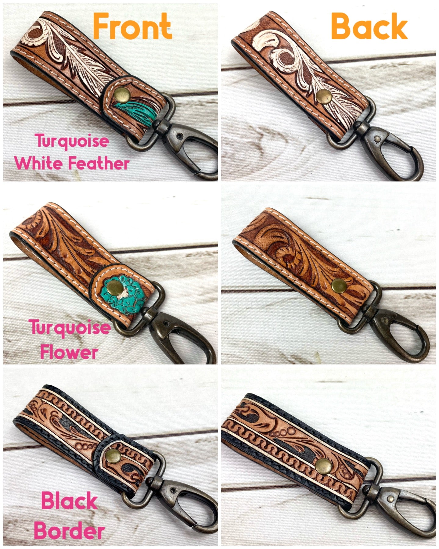 Tooled Leather Tab Key Fob