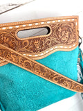 CLEARANCE! Turquoise Suede Brocade & Leather Western Crossbody Bag