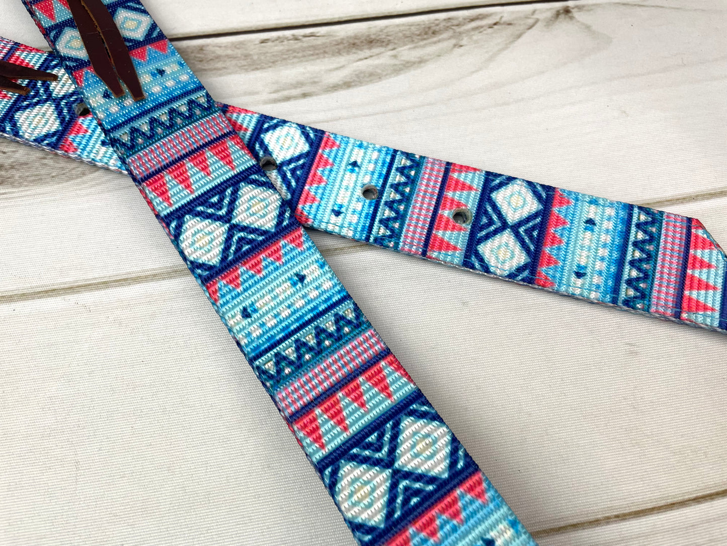 Blue and Pink Aztec Diamond Pattern Cinch Strap Set